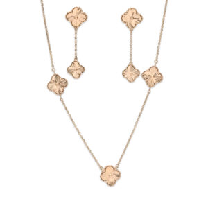 Elegant Floral Necklace & Earring Set in Rose Gold Finish