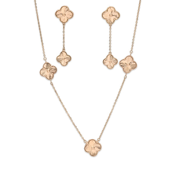 Elegant Floral Necklace & Earring Set in Rose Gold Finish