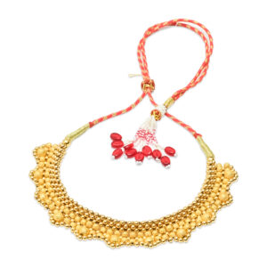 Gold Beaded Necklace with Adjustable Thread