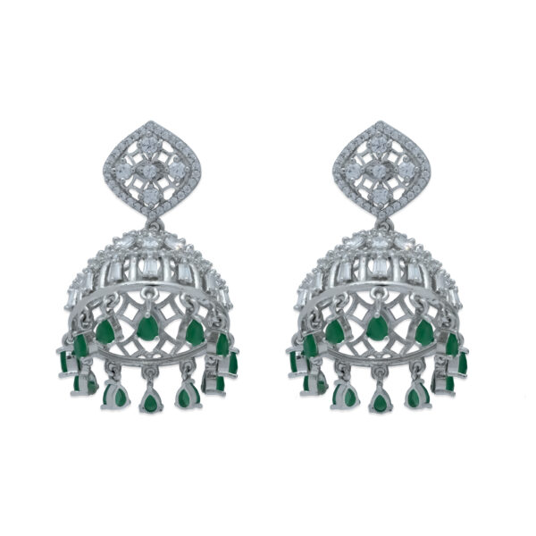 Elegant Silver Earrings with Green and White Stone Accents