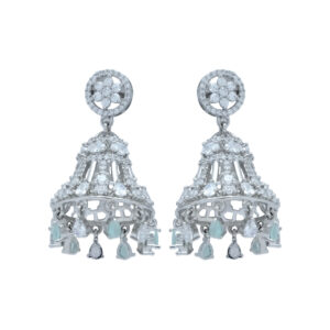 Silver-Plated Chandelier Jhumka Earrings with Mint Green