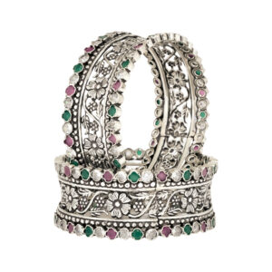 Vintage Floral Elegance Silver Bangles
