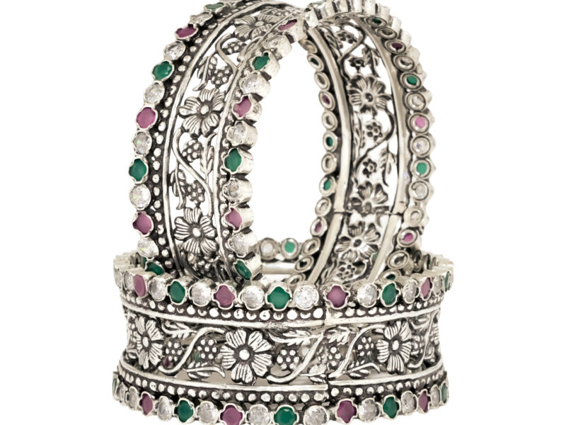 Silver-Plated Chandelier Jhumka Earrings with Mint Green