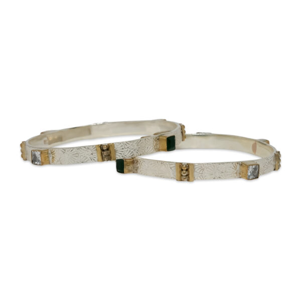 Elegant Silver Engraved Bangles with Gold Accents