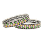 Elegant Handcrafted Silver Bangles with Enamel Leaf Design