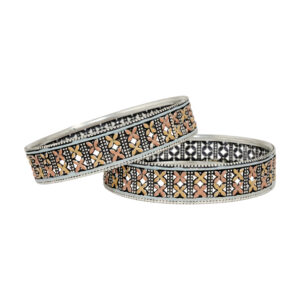 Handcrafted Oxidized Silver Bangles with Floral Motif