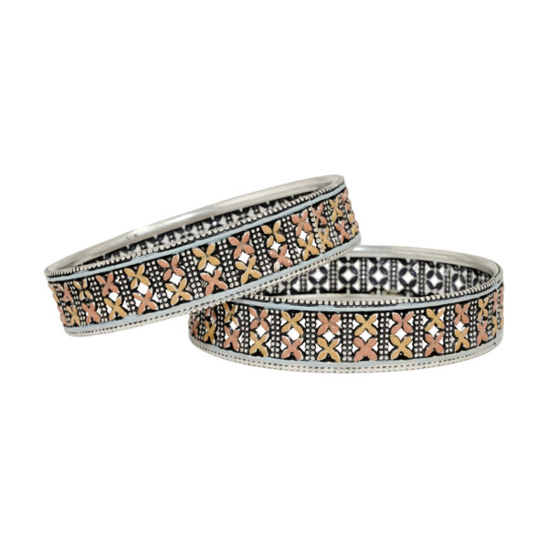 Handcrafted Oxidized Silver Bangles with Floral Motif