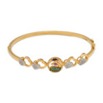 Elegant Gold-Plated Heart & Krishna Motif Bangle Bracelet