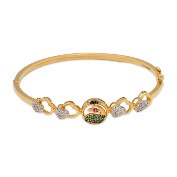 Elegant Gold-Plated Heart & Krishna Motif Bangle Bracelet