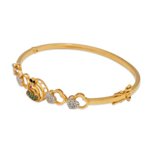 Elegant Gold-Plated Heart & Krishna Motif Bangle Bracelet