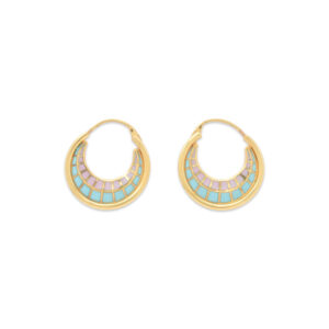 Elegant Gold Hoop Earrings with Pastel Inlay