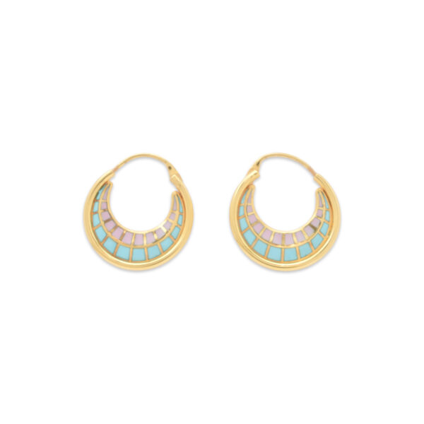 Elegant Gold Hoop Earrings with Pastel Inlay