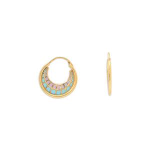 Elegant Gold Hoop Earrings with Pastel Inlay