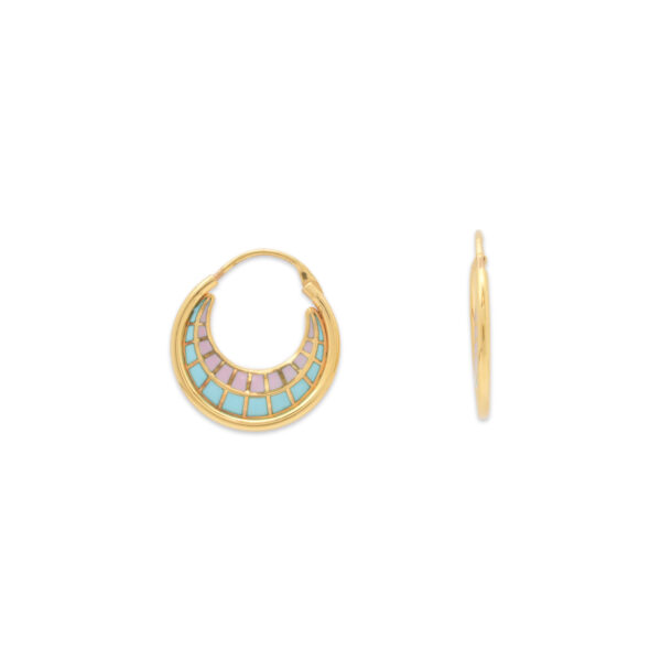 Elegant Gold Hoop Earrings with Pastel Inlay