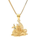Gold Pendant with Cow & Peacock Feather – Divine & Elegant