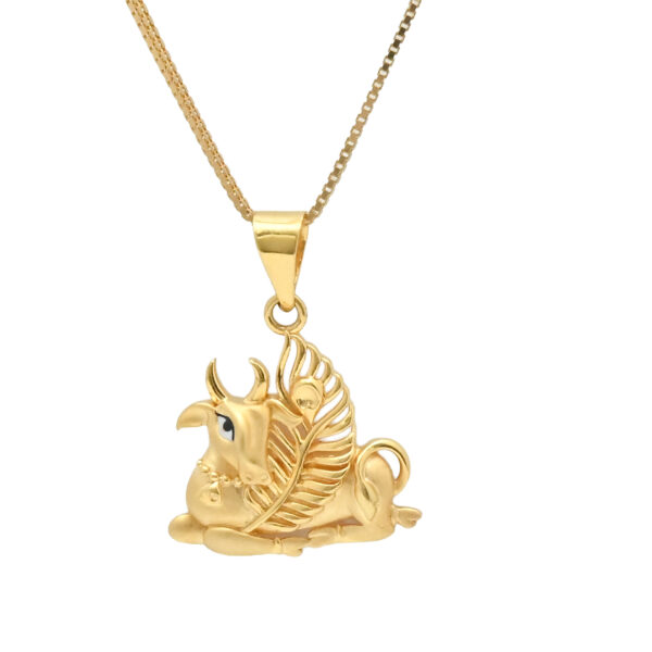 Gold Pendant with Cow & Peacock Feather – Divine & Elegant