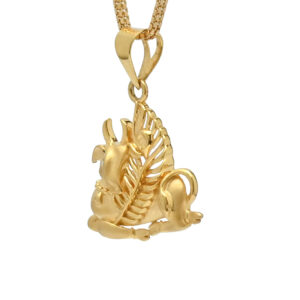 Gold Pendant with Cow & Peacock Feather – Divine & Elegant
