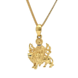 Gold Durga Maa & Lion Pendant – Divine Strength & Grace