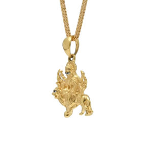 Gold Durga Maa & Lion Pendant – Divine Strength & Grace