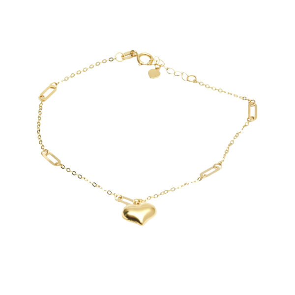 Minimalist Gold Bracelet with Heart Charm and paper clip chain.