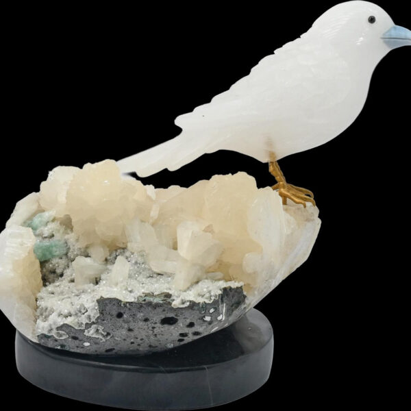 White Quartz Bird on Natural Crystal Cluster