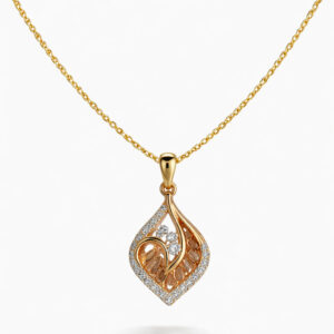 An elegant leaf-shaped diamond pendant crafted in rose gold