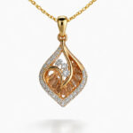 An elegant leaf-shaped diamond pendant crafted in rose gold