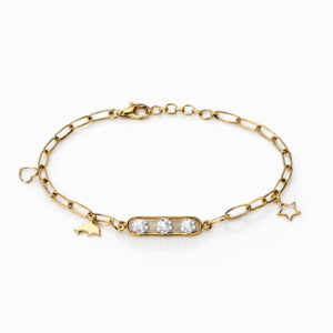 18KT Gold Sleek Charm Bracelet with Central Diamond Accent