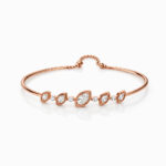14KT Rose Gold Kara Bracelet with Leaf Motif & 6 Diamond Accents