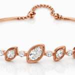 14KT Rose Gold Kara Bracelet with Leaf Motif & 6 Diamond Accents
