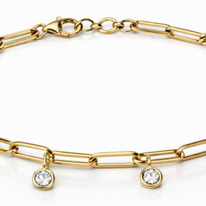 14KT Yellow Gold Sleek Bracelet with Hanging Diamond