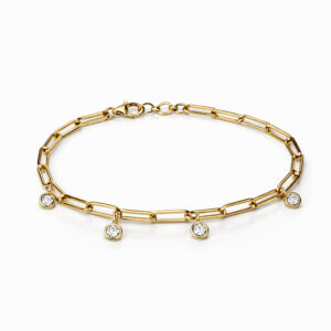 14KT Yellow Gold Sleek Bracelet with Hanging Diamond