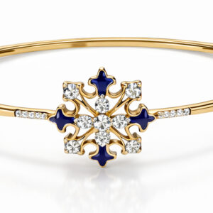 14KT Sleek Bracelet with Enameled Centre & Diamond Accent