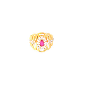 22KT Gold Ring with Pink Stone and CZ Studs 22KT Gold Ring with Pink Stone and CZ Studs