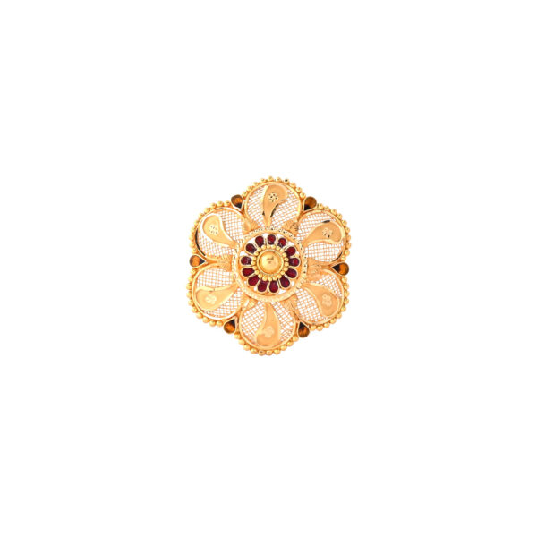 22KT Gold Floral Ring with Red Enamel