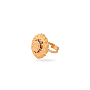 22KT Gold Mandala Floral Ring with Red Enamel