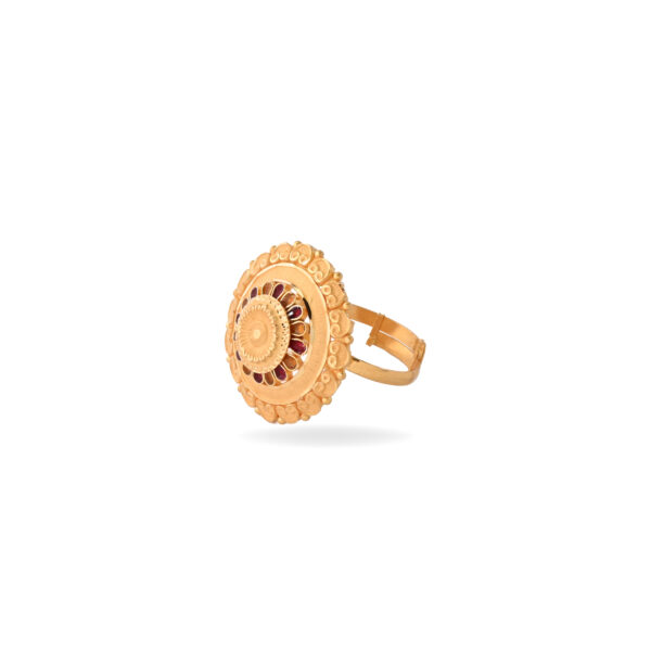 22KT Gold Mandala Floral Ring with Red Enamel