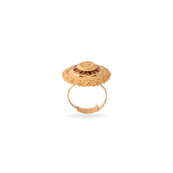 22KT Gold Mandala Floral Ring with Red Enamel
